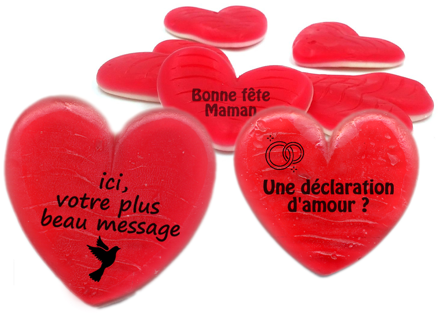 Bonbons personnalisés, maxi coeur rouge imprimés pour mariage
